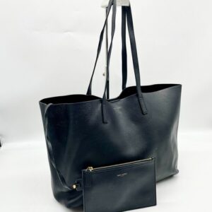 Yves Saint Laurent Sac Shopping Tote Bag with Pouch Leather Handbag Authentic