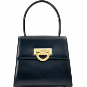 CELINE Top Handle Bag Gancini Leather Black Hand Bag Authentic