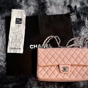 Chanel Classic Flap Bag Pink Quilted Lambskin Medium Silver Hardware w/ Dust Bag
