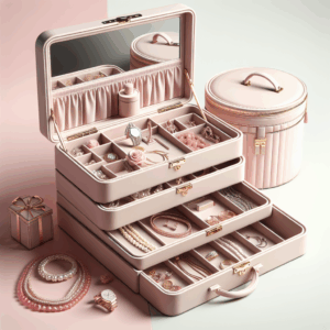 Jewelry Organizer Box for Women and Girls, 3 Layer Jewelry Organizer Box with Handle and Mirror, Jewelry Storage for Rings Necklaces Bracelets Watch Earring, Gift for Women Girl (Pink)