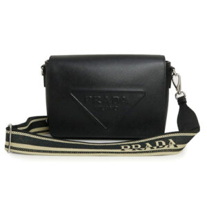 PRADA Triangle Plate Shoulder Bag SAFFIANO CUIR Saffiano Nero 2VD046 #668