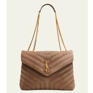 Saint Laurent Medium LouLou Quilted Suede Shoulder Bag in Taupe NEW MSRP 50
