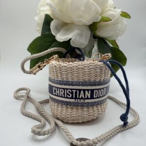 Christian Dior Straw Pouch Mini Shoulder Bag Bucket Novelty Makeup Cosmetic