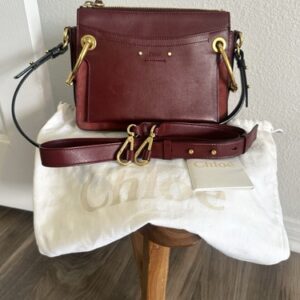 Chloe Roy Two Way Bag Shoulder Crossbody Leather Suede Maroon Burgundy Small
