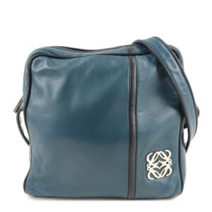 Auth LOEWE Anagram Shoulder Bag Blue Leather Used Auth LOEWE Anagram Shoulder Bag Blue Leather Used