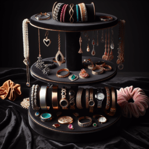 Barelove Bracelet Holder with 3 Tier Rack, Black Velvet Detachable Display Stand Organizer Vendors Storage for Jewelry Necklace Bangles Watches Hairband Scrunchie (Black)