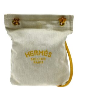 HERMES Arine PM Tote Shoulder Bag Canvas Leather Yellow Ivory GHW 32KB149