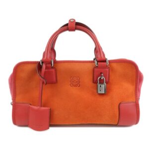 LOEWE Anagram Leather Suede Amazona 28 Hand Bag Orange Red Authentic Used F/S
