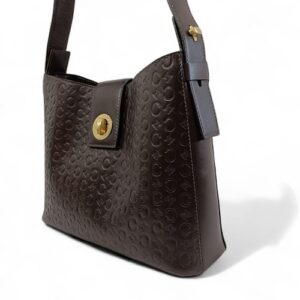 CELINE Vintage Brown Leather One Shoulder Bag Turn Lock Closure Authentic