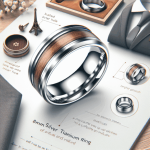 King Will 8mm Silver Titanium Ring Inlaid Wood Inner Hole Wedding Band for Men High Polished Beveled Edge Comfort Fit Size 7-13