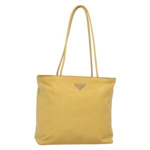 PRADA Tote Bag Nylon Yellow Silver Auth BA4830