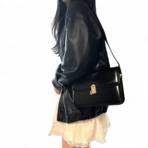 CELINE Shoulder Bag Black Triomphe Logo Italy Vintage USED