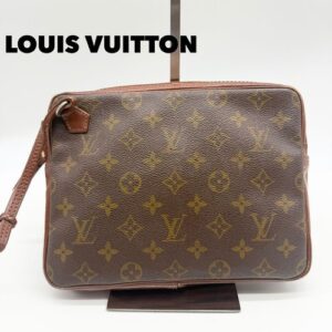 LOUIS VUITTON PVC Leather Clutch Bag Dark Brown with Monogram Made in France
