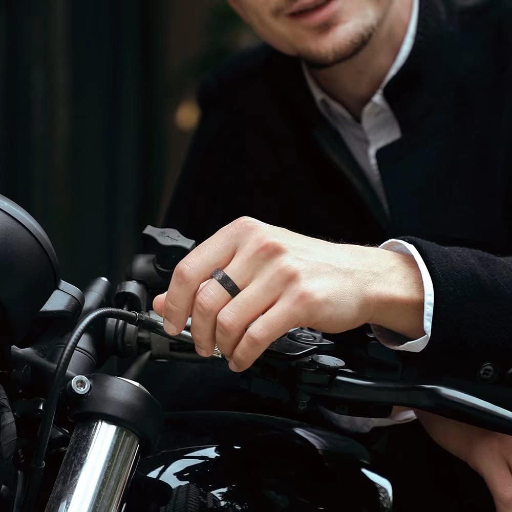 King Will 8mm Silver Titanium Ring Inlaid Wood Inner Hole Wedding Band for Men High Polished Beveled Edge Comfort Fit Size 7-13 - Image 5