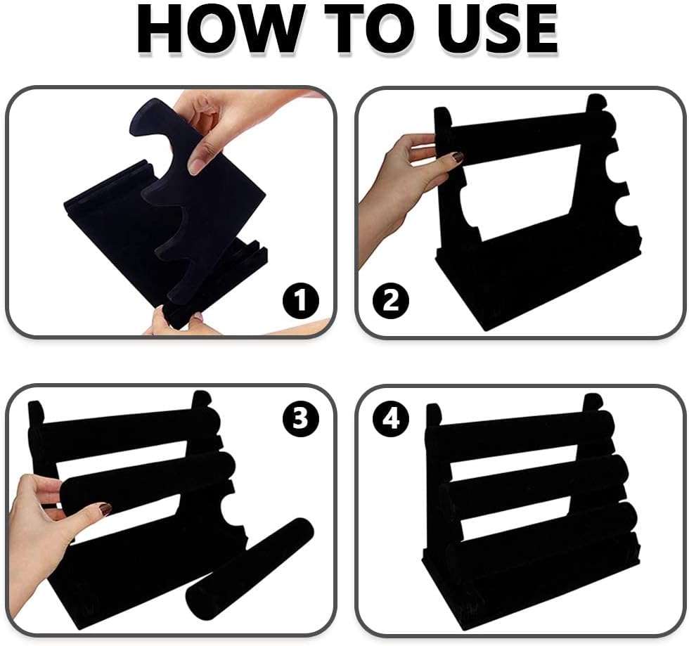 Barelove Bracelet Holder with 3 Tier Rack, Black Velvet Detachable Display Stand Organizer Vendors Storage for Jewelry Necklace Bangles Watches Hairband Scrunchie (Black) - Image 4