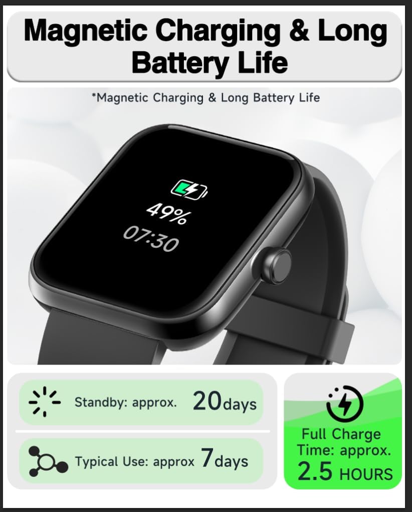 Smart Watch for Men Women, Bluetooth Calling, 1.83" HD Touch Screen Fitness Tracker, 24/7 Heart Rate & Sleep Monitor, 100+ Sports Modes, IP68 Waterproof, DIY Dial, Compatible with Android & iOS - Image 7