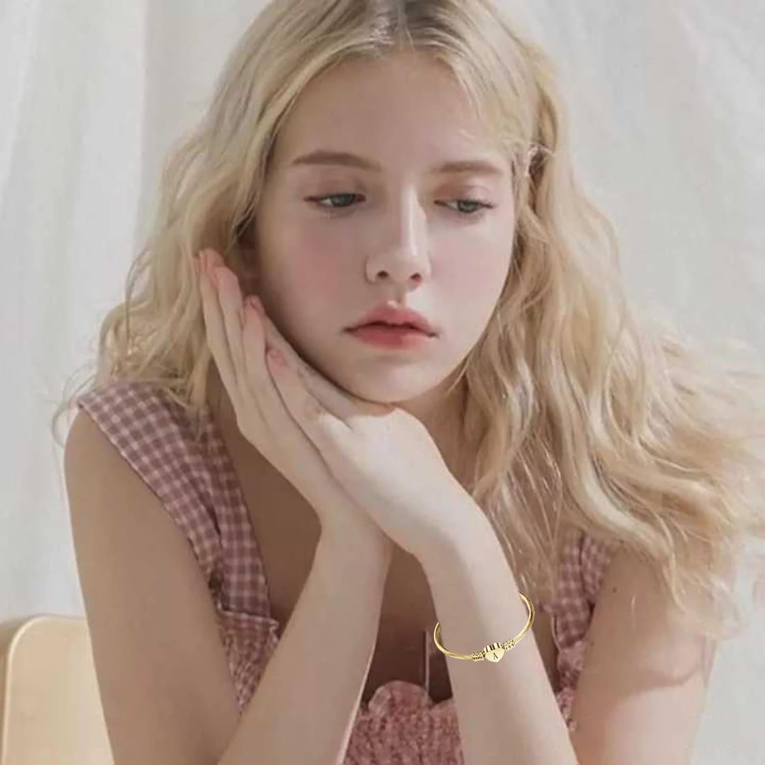 Luluadorn Initial A to Z Letter Bracelets Gold Plated Stainless Steel 26 Letters Alphabet Heart Name Cuff Bracelet Expandable - Image 3