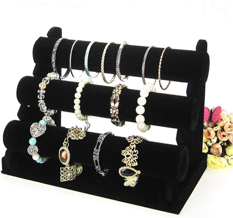 Barelove Bracelet Holder with 3 Tier Rack, Black Velvet Detachable Display Stand Organizer Vendors Storage for Jewelry Necklace Bangles Watches Hairband Scrunchie (Black) - Image 7