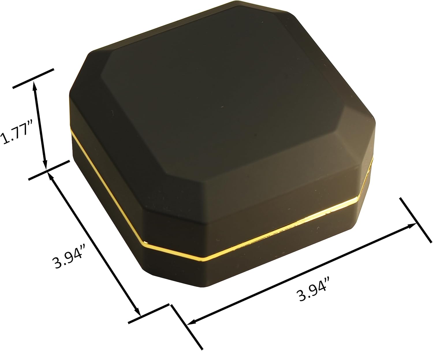 The Gifts & More LED Black Bangle Box for Wedding...Luxury Octagonal Design with Gold Trim LED Bangle Bracelet Watch Gift Holder Box with Light for Men for Women (Black) - Image 6