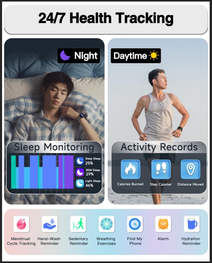 Smart Watch for Men Women, Bluetooth Calling, 1.83" HD Touch Screen Fitness Tracker, 24/7 Heart Rate & Sleep Monitor, 100+ Sports Modes, IP68 Waterproof, DIY Dial, Compatible with Android & iOS - Image 5