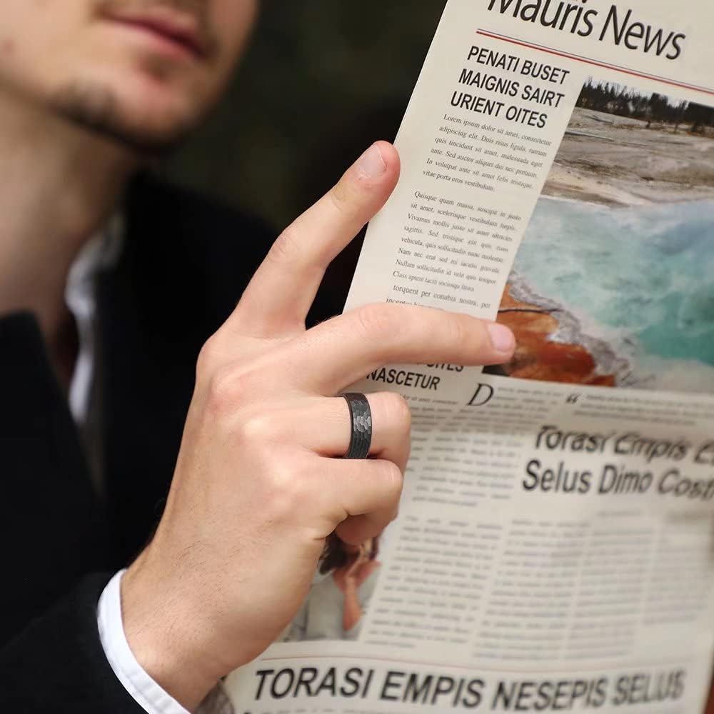 King Will 8mm Silver Titanium Ring Inlaid Wood Inner Hole Wedding Band for Men High Polished Beveled Edge Comfort Fit Size 7-13 - Image 4