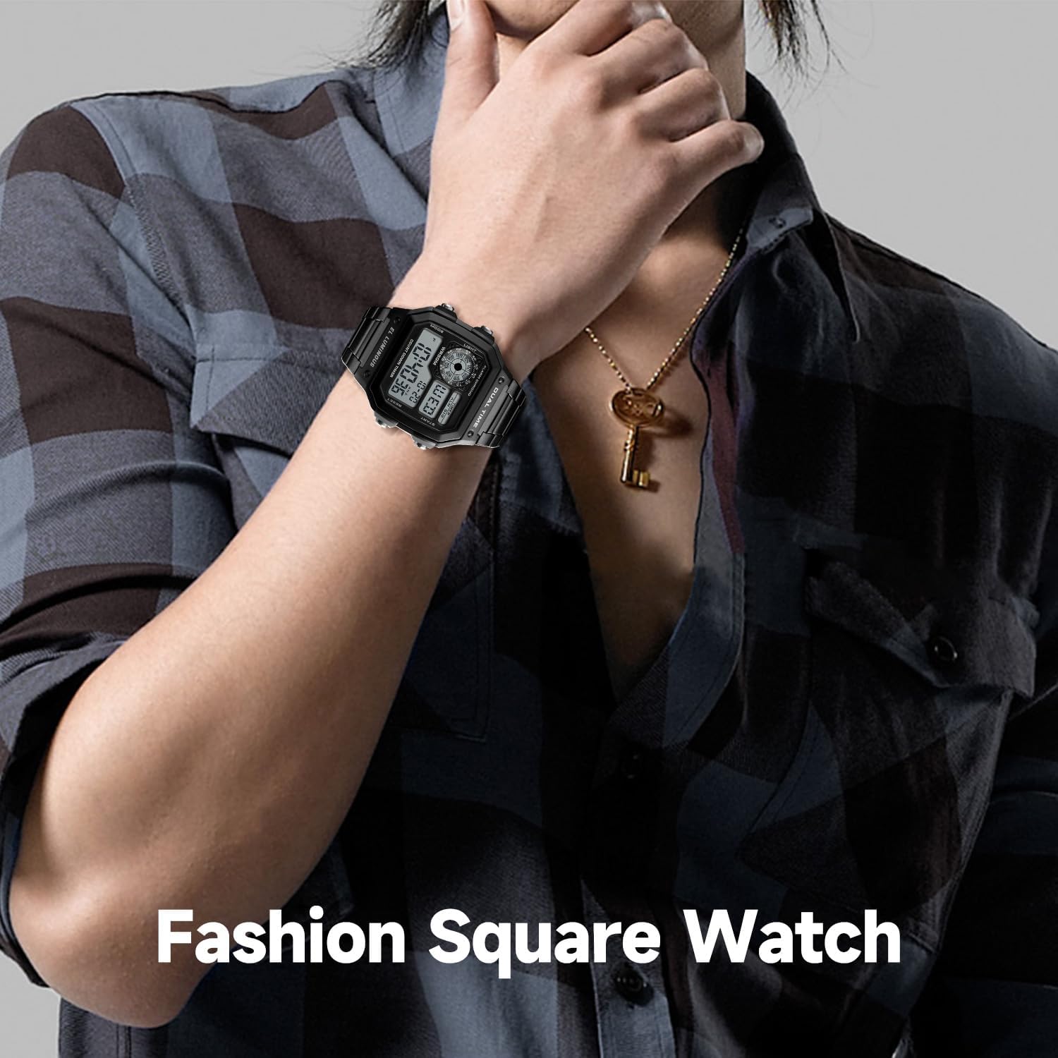 Watches for Men Dual Time Japanese Quartz Stainless Steel Mens Watches Digital Alarm Chronograph Countdown Timer EL-Light 5ATM Waterproof Montre Homme - Image 7