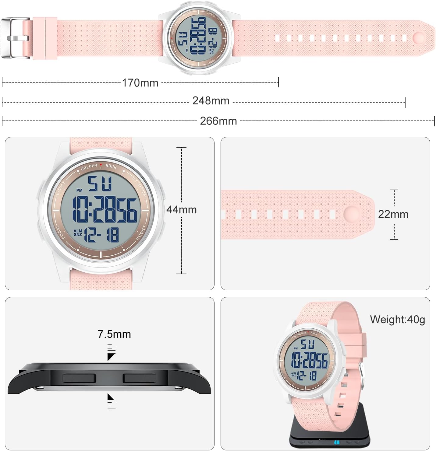 GOLDEN HOUR Ultra-Thin Minimalist Sports Waterproof Digital Watches Men with Wide-Angle Display Rubber Strap Wrist Watch for Men Women - Image 4