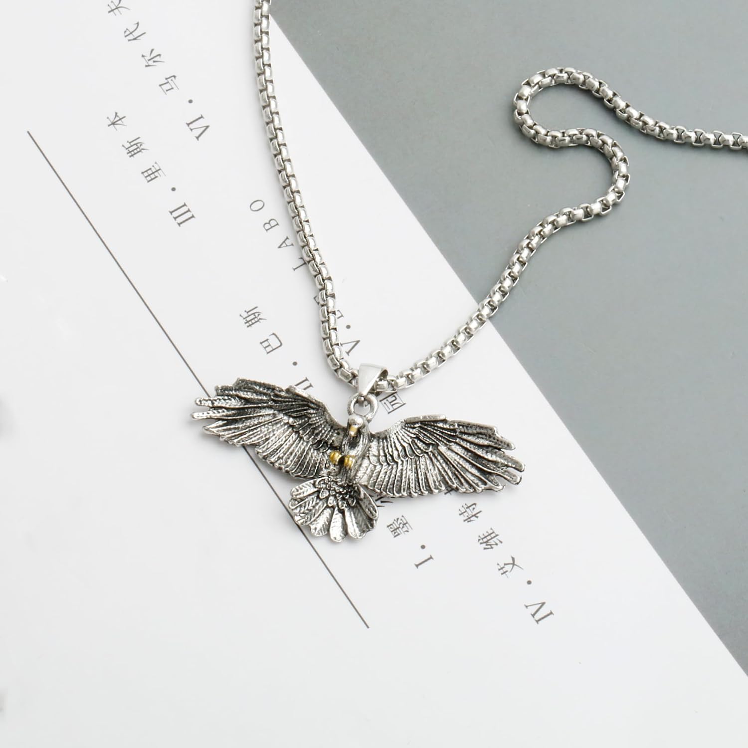 Punk Gothic Tribal Vintage Flying Eagle Pendant Necklace for Men Women, 24" - Image 5