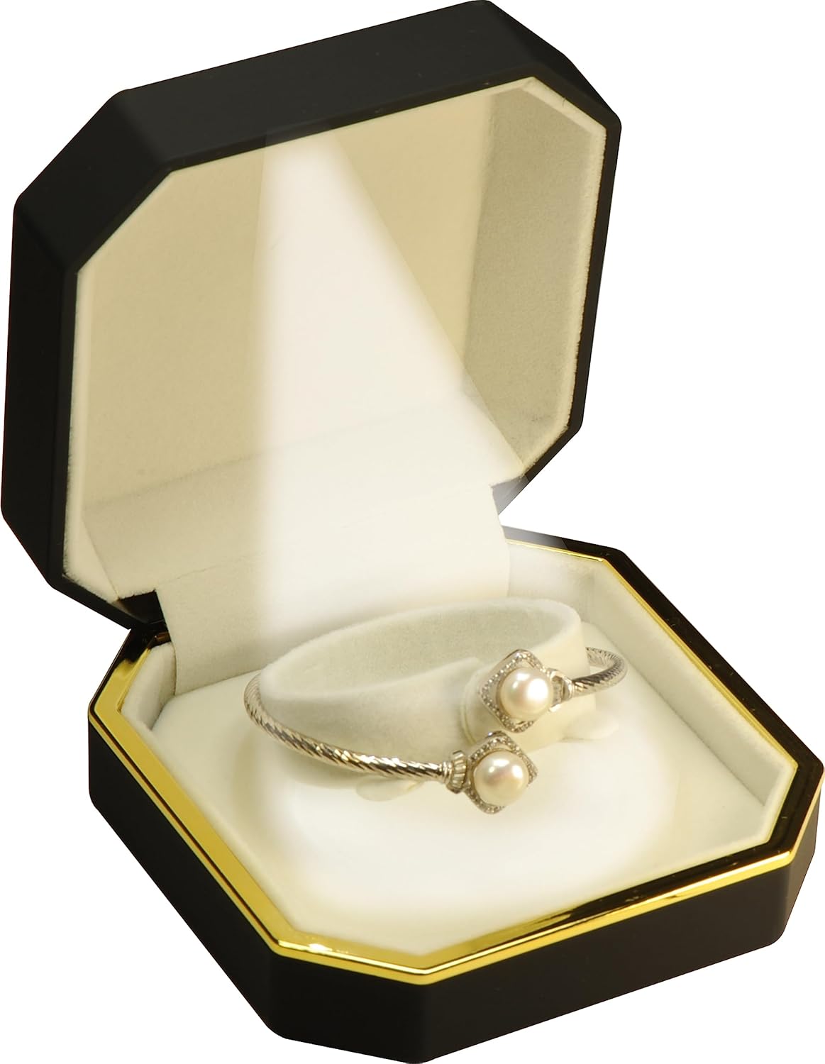 The Gifts & More LED Black Bangle Box for Wedding...Luxury Octagonal Design with Gold Trim LED Bangle Bracelet Watch Gift Holder Box with Light for Men for Women (Black) - Image 2