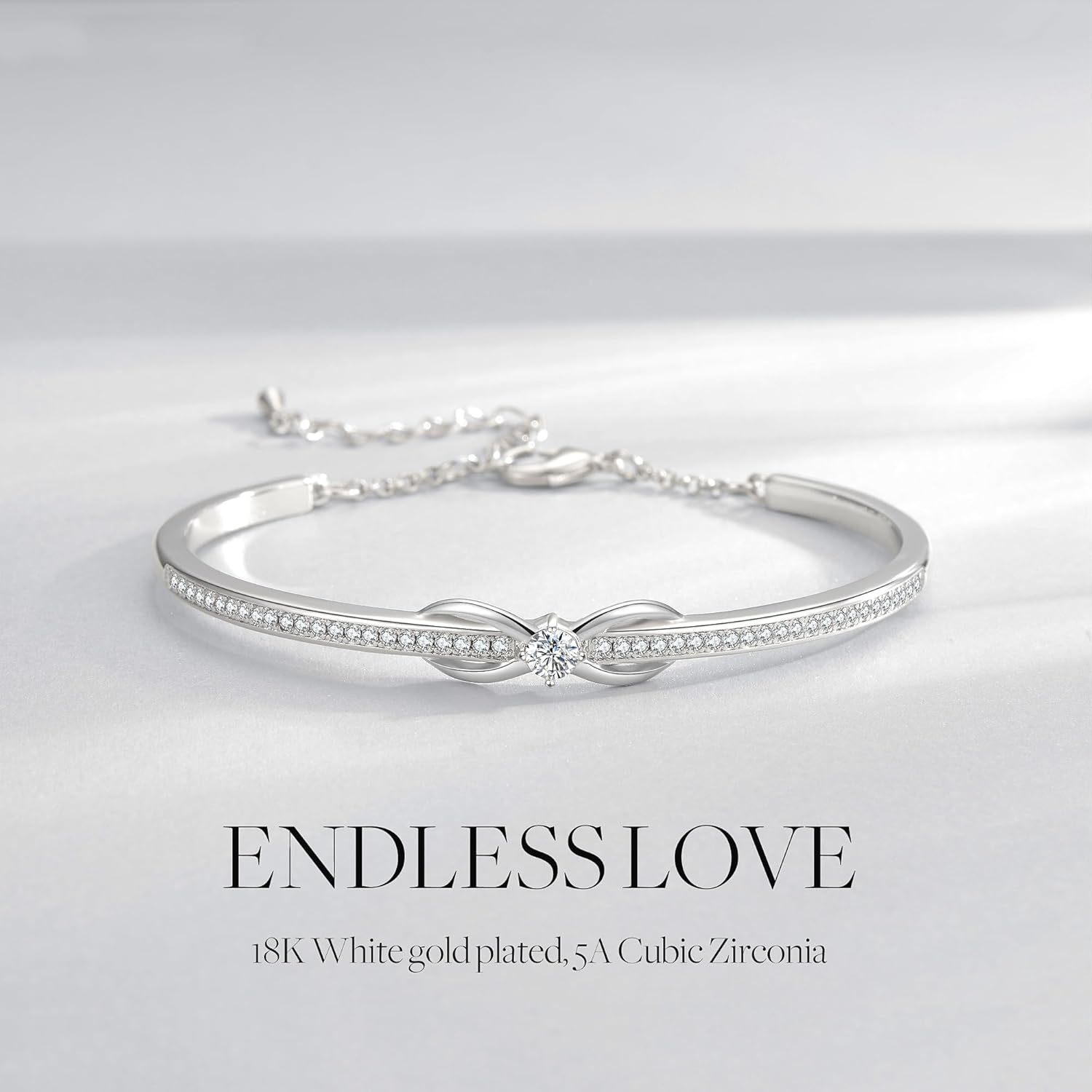 Praelinos Infinity Love Bracelet for Women White Rose Gold Plated Bangle Silver Tone Jewelry 5A Cubic Zirconia Bracelets for Christmas Mother's Day Valentine's Day Birthday Gifts for Mom Wife Girlfriend Sister Girls Her - Image 3