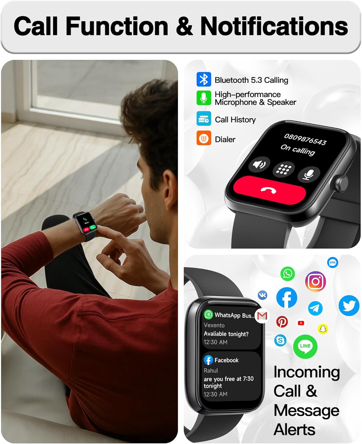 Smart Watch for Men Women, Bluetooth Calling, 1.83" HD Touch Screen Fitness Tracker, 24/7 Heart Rate & Sleep Monitor, 100+ Sports Modes, IP68 Waterproof, DIY Dial, Compatible with Android & iOS - Image 2