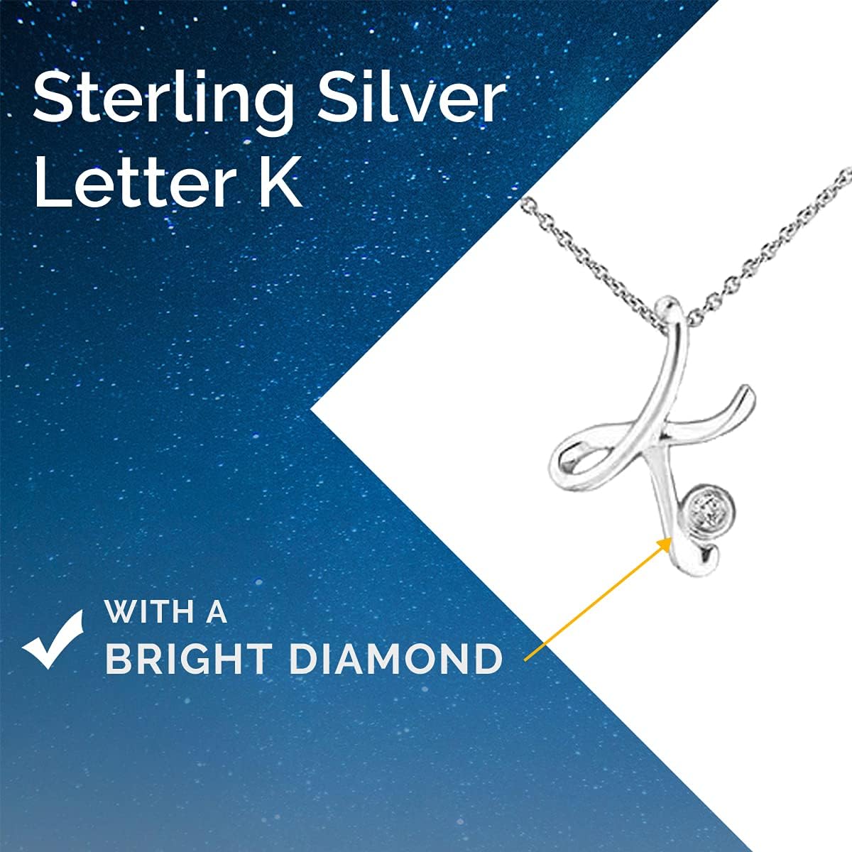 Polar Light Diamonds Sterling Silver Block or Script Initial Pendant Necklace with Canadian Diamonds, Select Your Initial A, B, C, D, E, F, G, H, I, J, K, L, M, N, O, P, Q, R, S, T, U, V, W, X, Y, Z on Rolo or Block Chain - Image 4