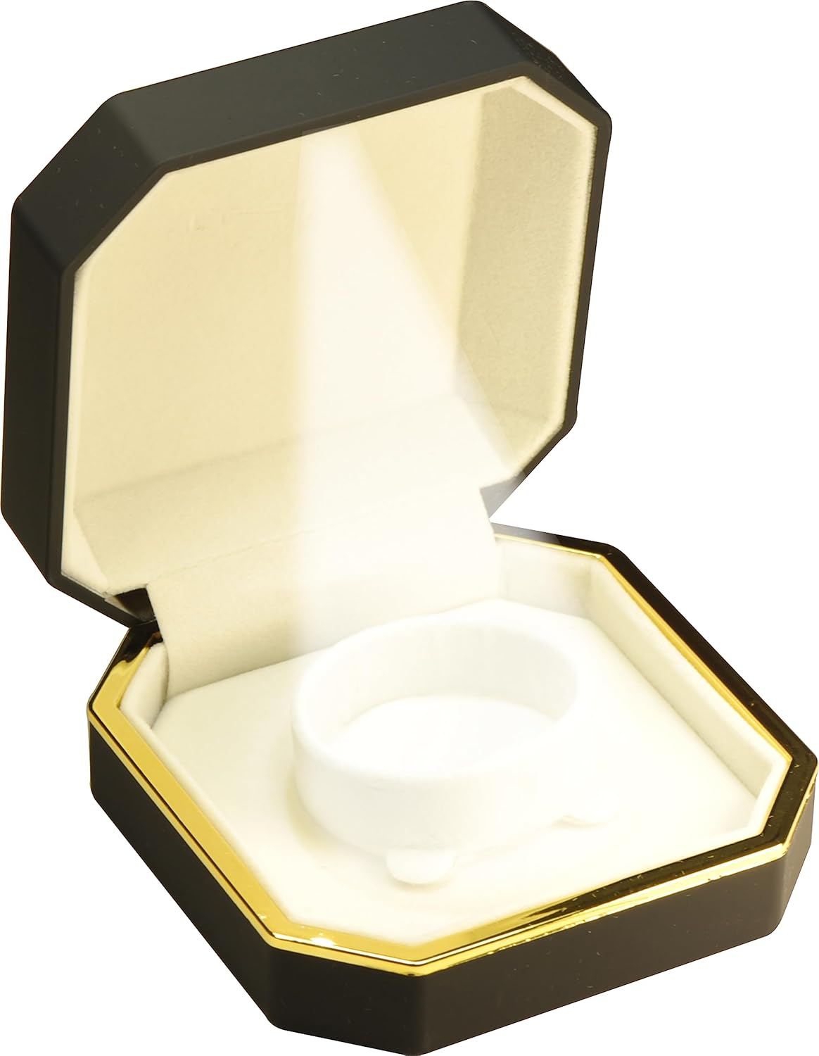 The Gifts & More LED Black Bangle Box for Wedding...Luxury Octagonal Design with Gold Trim LED Bangle Bracelet Watch Gift Holder Box with Light for Men for Women (Black) - Image 3