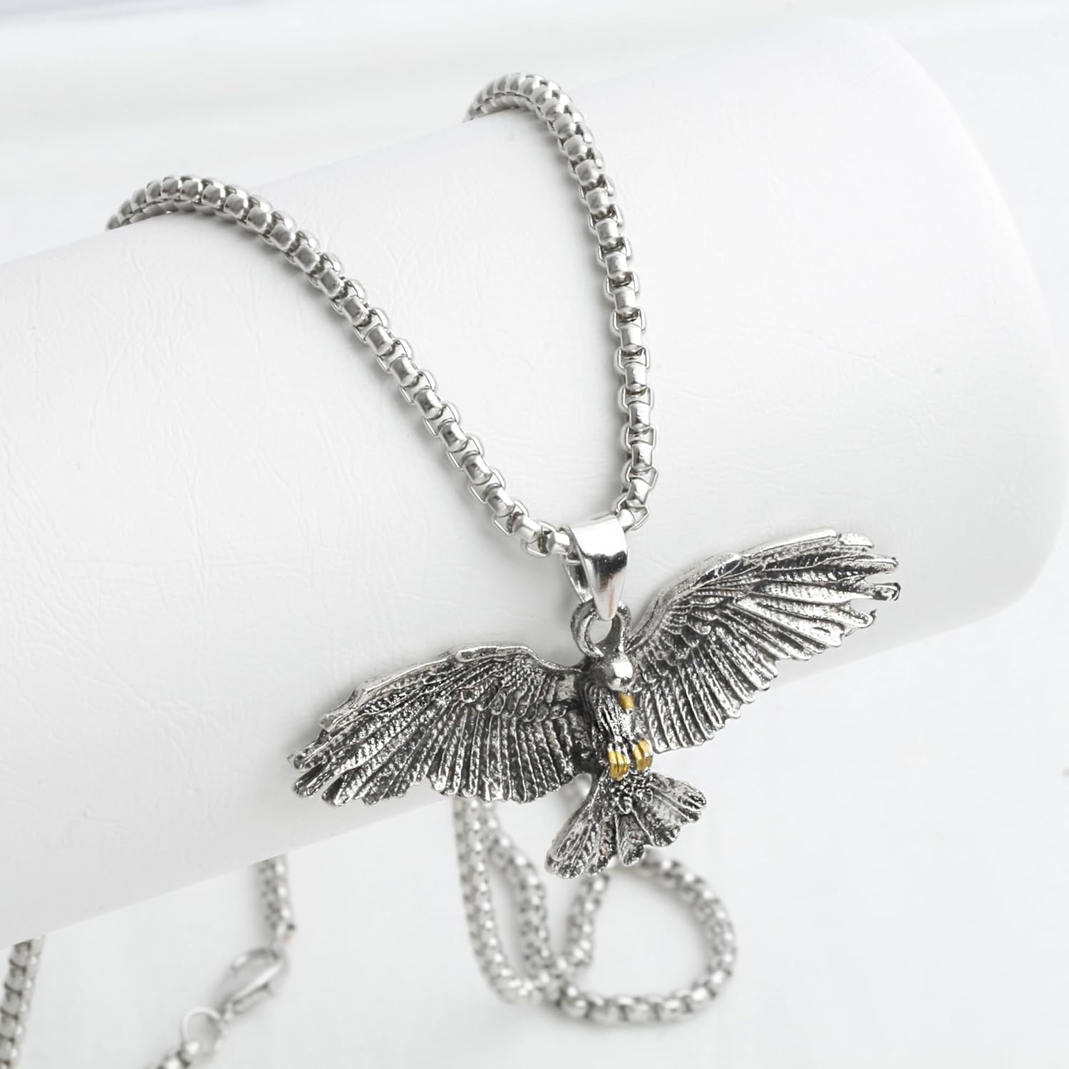 Punk Gothic Tribal Vintage Flying Eagle Pendant Necklace for Men Women, 24" - Image 3