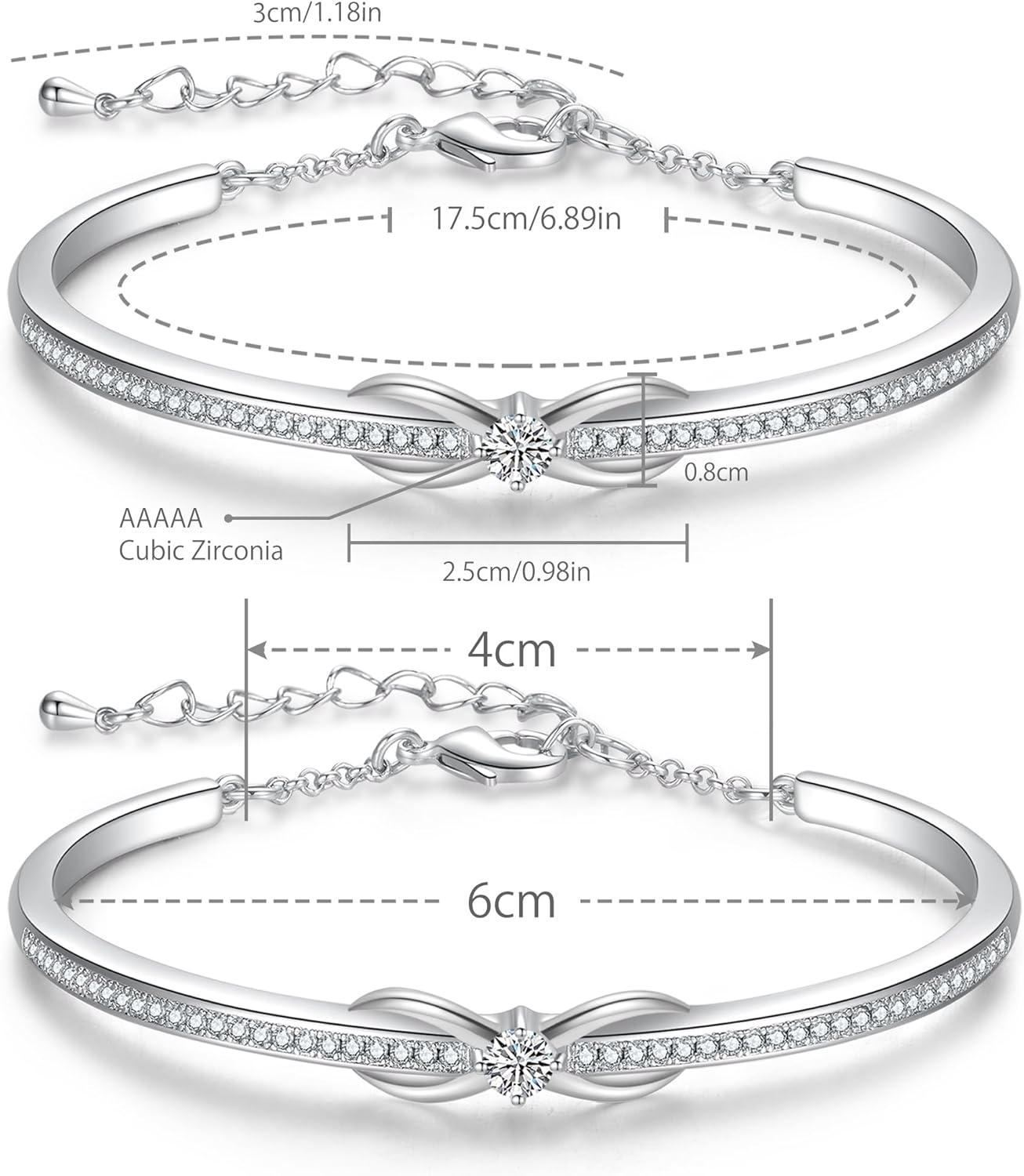 Praelinos Infinity Love Bracelet for Women White Rose Gold Plated Bangle Silver Tone Jewelry 5A Cubic Zirconia Bracelets for Christmas Mother's Day Valentine's Day Birthday Gifts for Mom Wife Girlfriend Sister Girls Her - Image 5