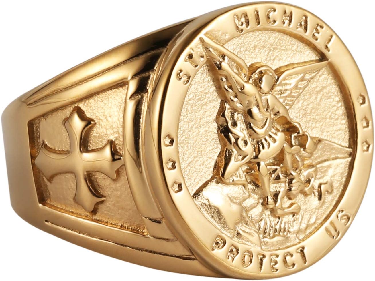 HZMAN St. Michael Ring for Men Women Stainless Steel San Miguel The Great Protector Archangel Figurine Amulet Ring - Image 2