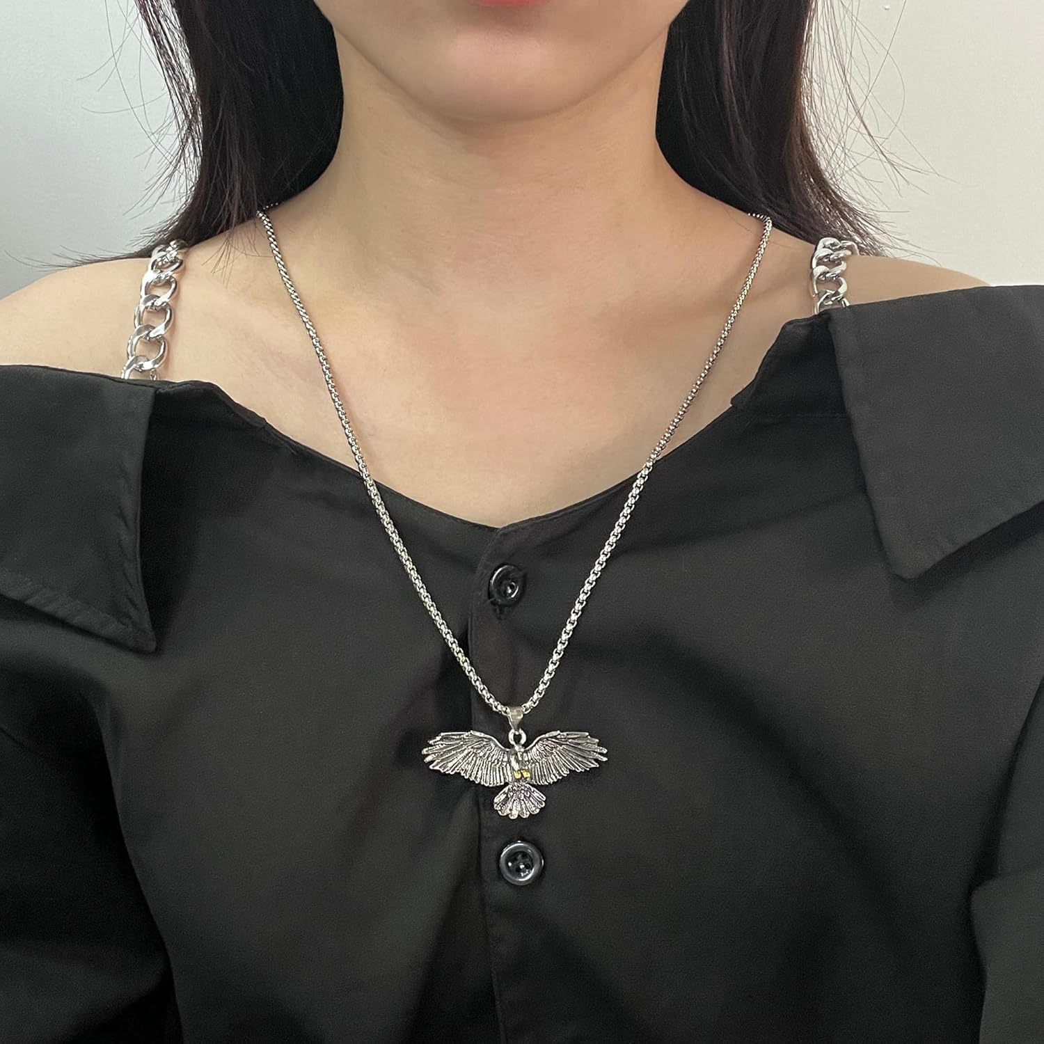 Punk Gothic Tribal Vintage Flying Eagle Pendant Necklace for Men Women, 24" - Image 4