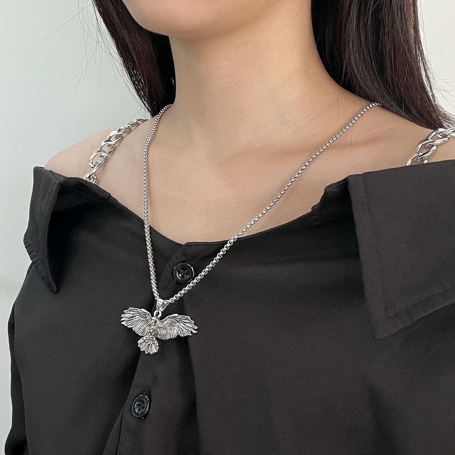 Punk Gothic Tribal Vintage Flying Eagle Pendant Necklace for Men Women, 24" - Image 2