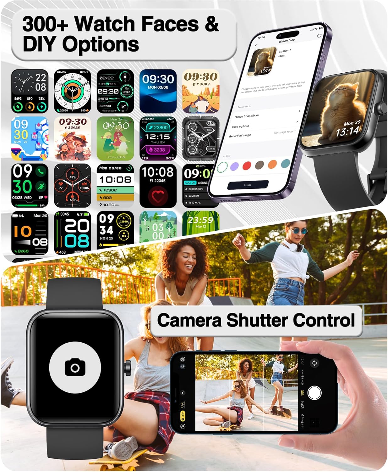 Smart Watch for Men Women, Bluetooth Calling, 1.83" HD Touch Screen Fitness Tracker, 24/7 Heart Rate & Sleep Monitor, 100+ Sports Modes, IP68 Waterproof, DIY Dial, Compatible with Android & iOS - Image 6