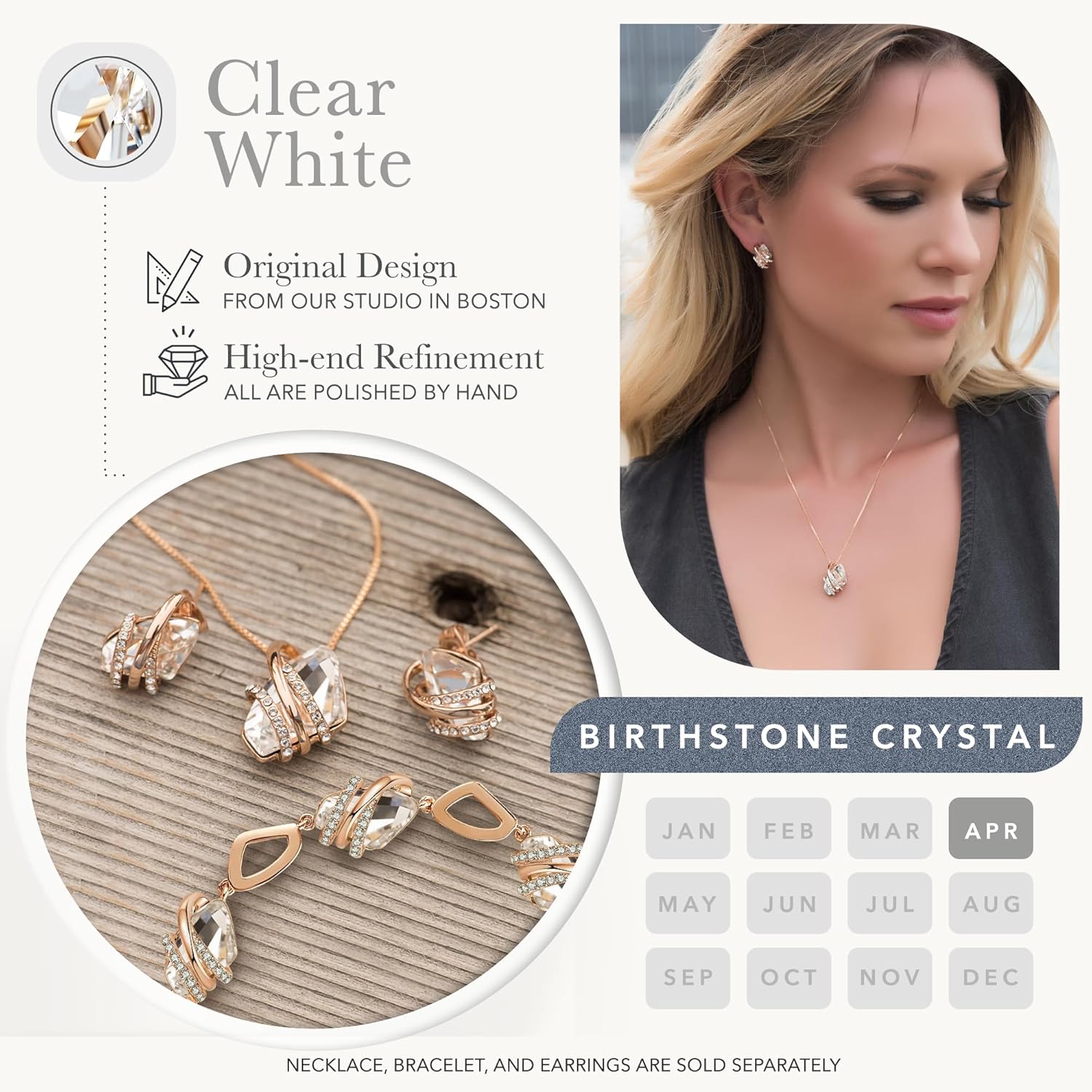 Leafael Wish Stone Pendant Necklace, Necklaces for Women with Birthstone Crystals, Jewellery for Women with Gift Box, Allergy-Free Birthstone Necklace for Women, 18K Rose Gold Plated or Silver-tone - Image 4