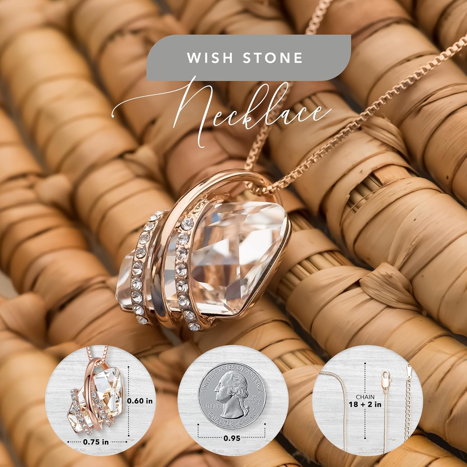 Leafael Wish Stone Pendant Necklace, Necklaces for Women with Birthstone Crystals, Jewellery for Women with Gift Box, Allergy-Free Birthstone Necklace for Women, 18K Rose Gold Plated or Silver-tone - Image 3