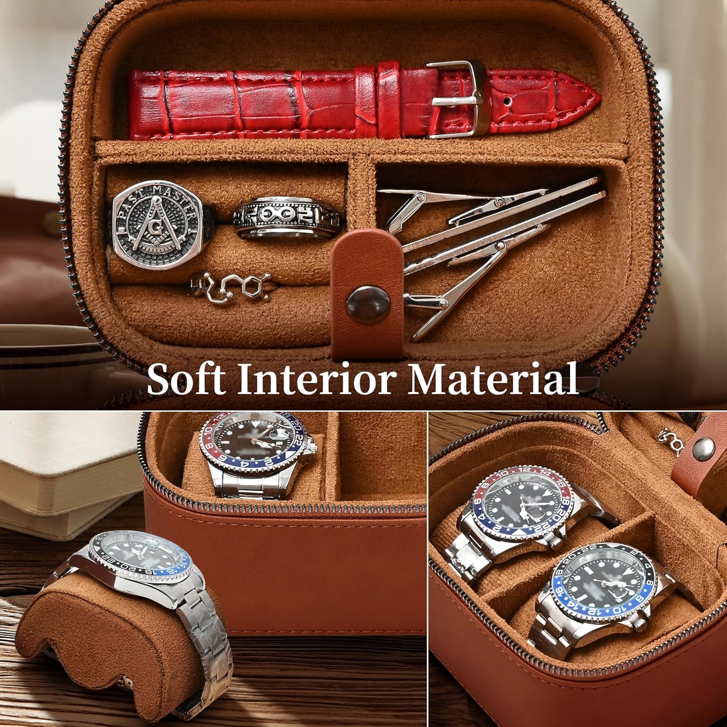 Watch Travel Case for 2 Watches/Premium Leather-Watch Storage box/Travel Organizer Case for Men - Image 4