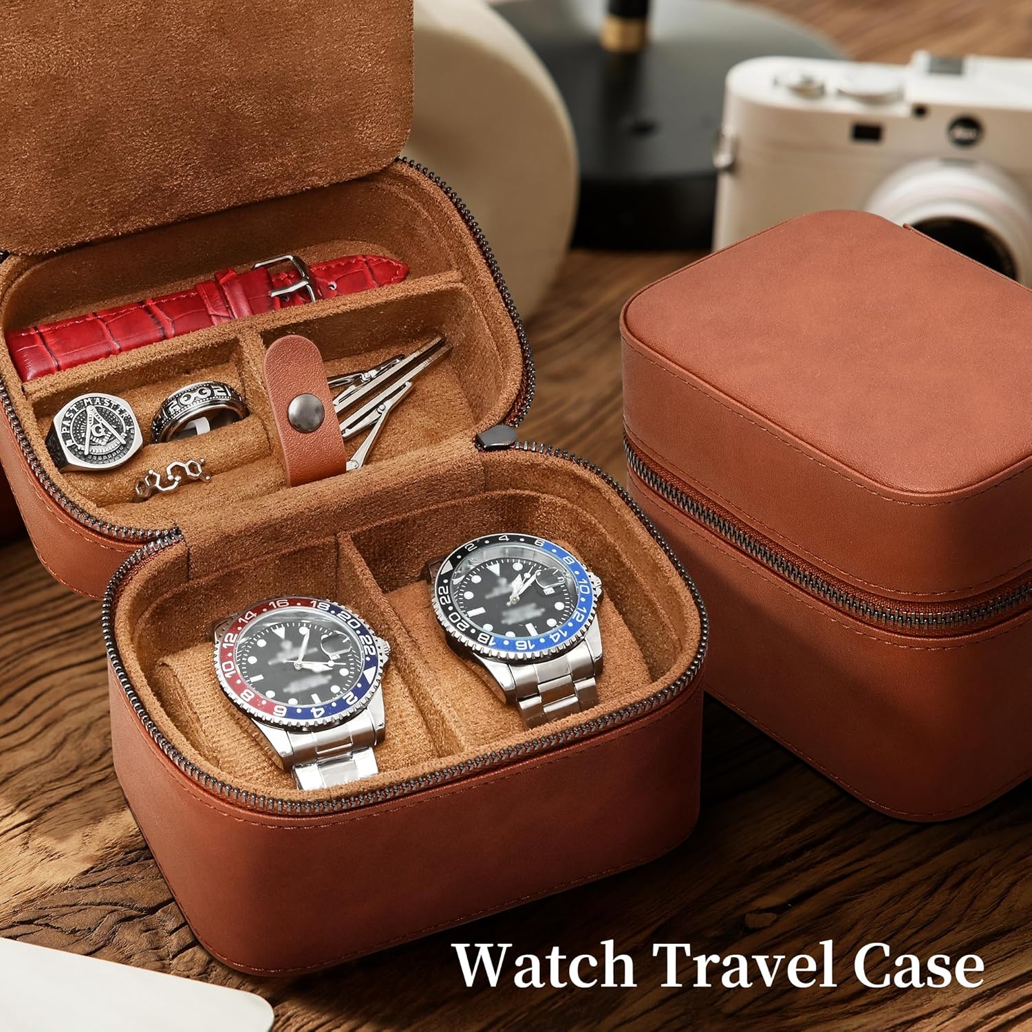 Watch Travel Case for 2 Watches/Premium Leather-Watch Storage box/Travel Organizer Case for Men - Image 2