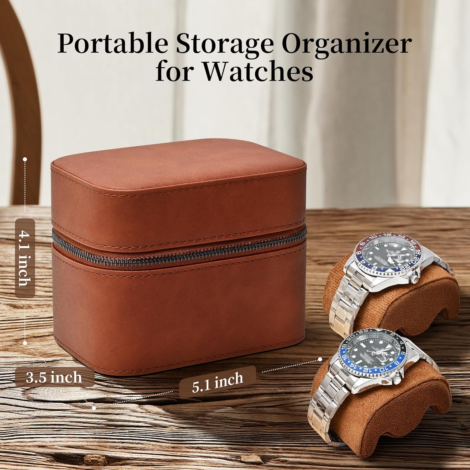 Watch Travel Case for 2 Watches/Premium Leather-Watch Storage box/Travel Organizer Case for Men - Image 5