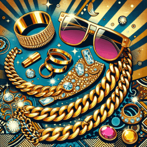 Gold Chains for Men,Vintage Inspired Hip Hop Costume Kit with Mens Gold Chain,Gold Ring,Bracelet and Glasses,Perfect for Parties & Carnivals