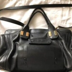 Chloe Hand Bag Tote Bag ALICE 2-way Leather Black Shoulder Bag Authentic