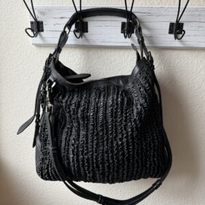 Burberry Black Ruched Ribbon Leather Westcott Shoulder Bag EUC