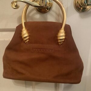 Authentic Pre Owned Givency Brown Suede Handbag With Gold Tone Handles