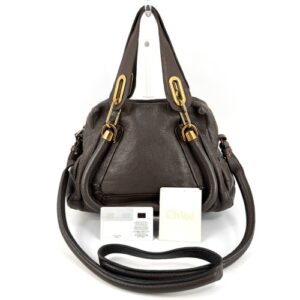 Chloe Paraty Hand Bag Shoulder Bag 2Way  Small Leather  Greige#A494
