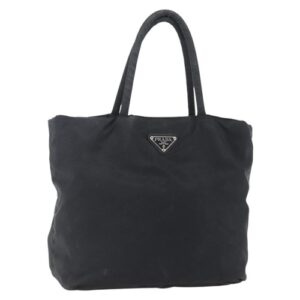 PRADA Tote Bag Nylon Black Silver Auth bs30068